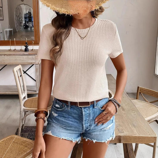 Damen T-Shirt mit strukturiertem Design und natürlichem Stoff EB
