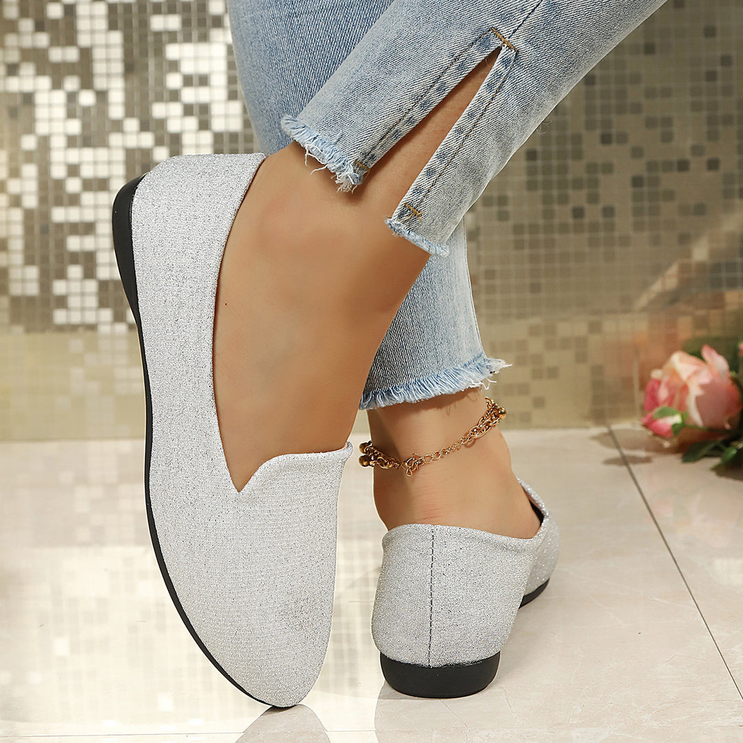 Damen Glitzernde Ballerinas mit elegantem V-Ausschnitt EB