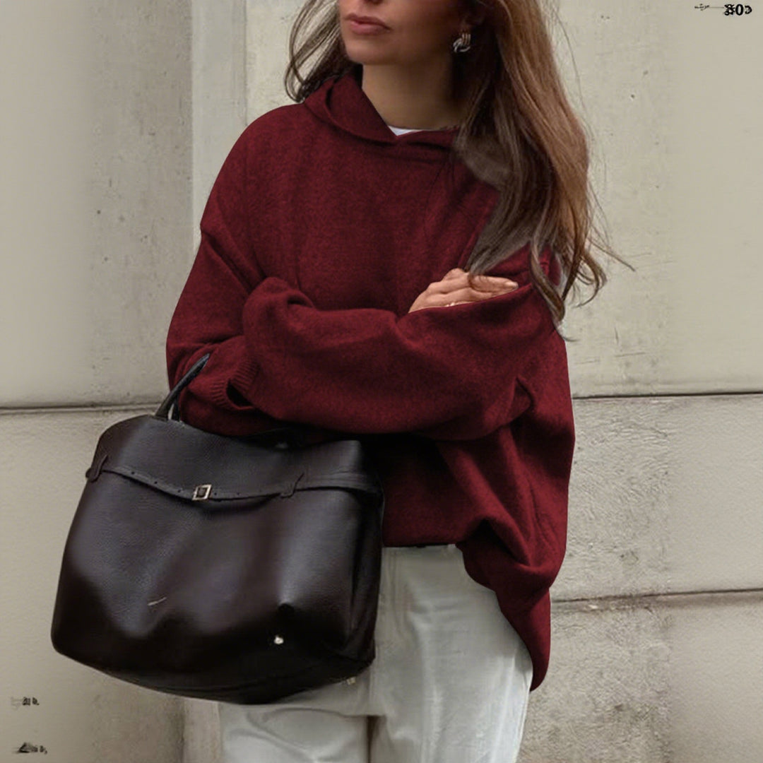 Damen nan Oversize-Polo-Feinstrickpullover mit umgelegtem Kragen und Raglanärmeln EB