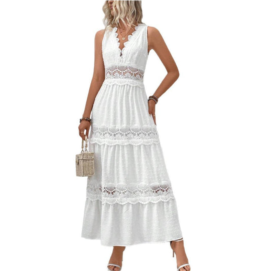 Damen Langes, elegantes Maxikleid mit Spitzenakzenten und Volants EB