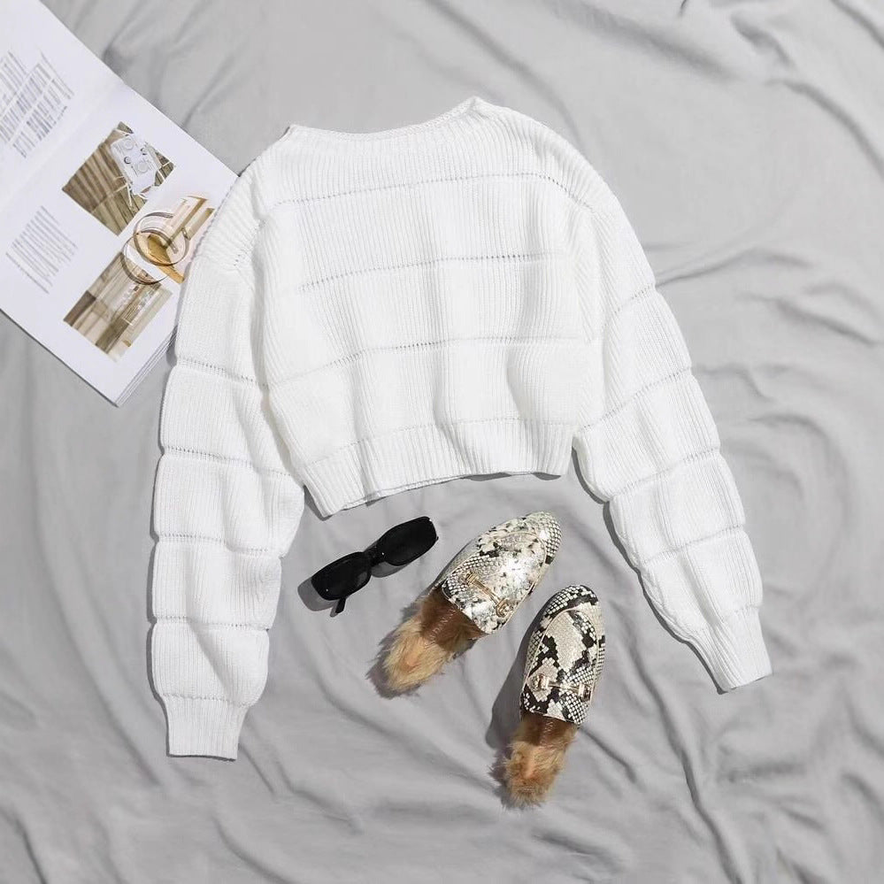 Damen Trendiger Strickpullover mit strukturierter Rippoptik und verkürztem Schnitt EB