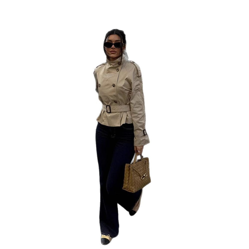 Damen Trenchcoat mit Taillengürtel und dekorativen Knopfdetails EB