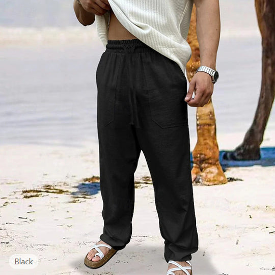 Herren nan lässige Leinen-Joggerhose mit elastischem Tunnelzug, aufgesetzten Taschen und konischer Silhouette EB