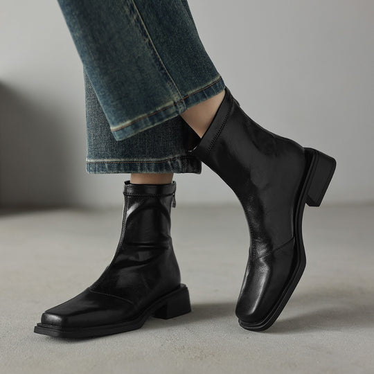 Damen Stiefeletten mit modischem Blockabsatz und hochwertiger Lederoberfläche EB