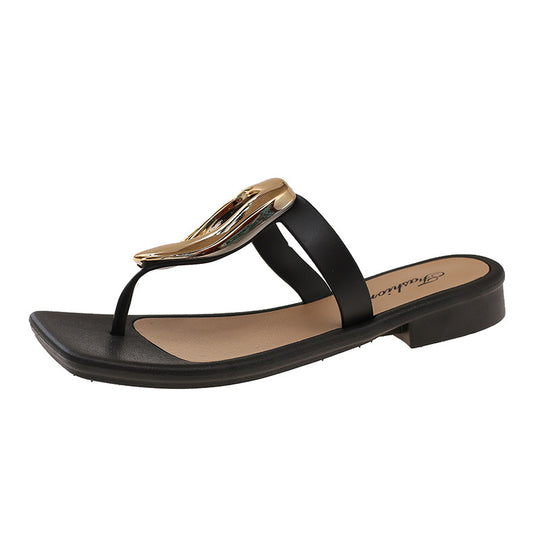 Damen Elegante Zehentrenner-Sandalen mit glänzendem Riemen und komfortablem Fußbett EB