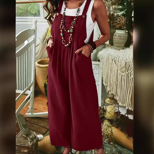 Damen Lässiger Jumpsuit mit praktischem Taschendesign und weiten Beinen EB