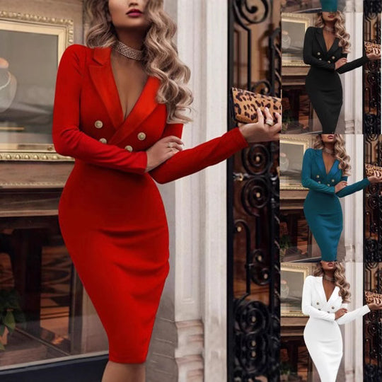Damen figurbetontes Blazer-Kleid mit Doppeltknopfverschluss und elegantem Design EB