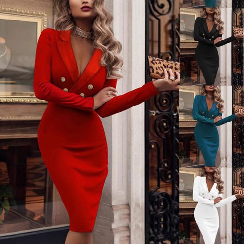 Damen figurbetontes Blazer-Kleid mit Doppeltknopfverschluss und elegantem Design EB