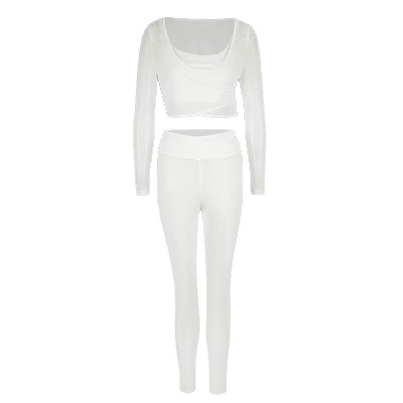 Damen Sportliches Set aus kreativem Oberteil mit langem Arm und figurbetonten Leggings EB