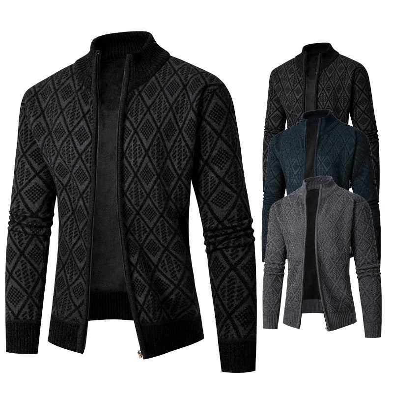 Herren Strickjacke mit modernem Zipper und stilvollem Rautenmuster EB