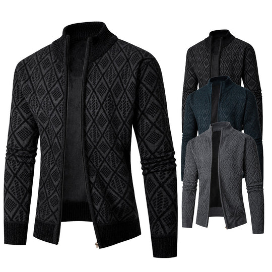 Herren Strickjacke mit modernem Zipper und stilvollem Rautenmuster EB