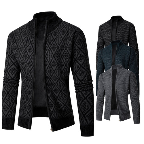 Herren Strickjacke mit modernem Zipper und stilvollem Rautenmuster EB