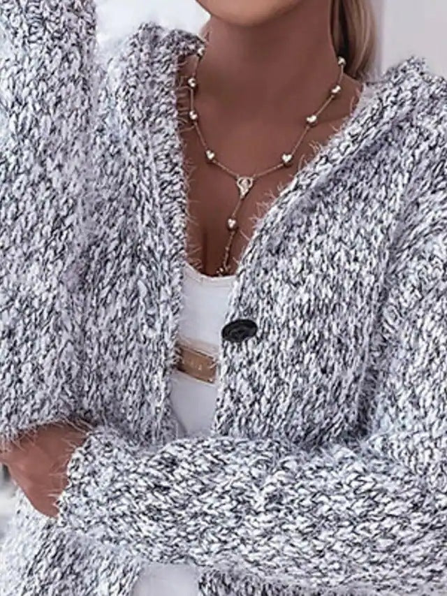 Damen Grobstrickjacke mit Kapuze und praktischen Taschen EB