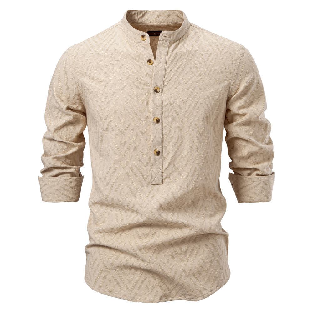 Herren Langarmshirt mit Stehkragen und modischem Muster EB