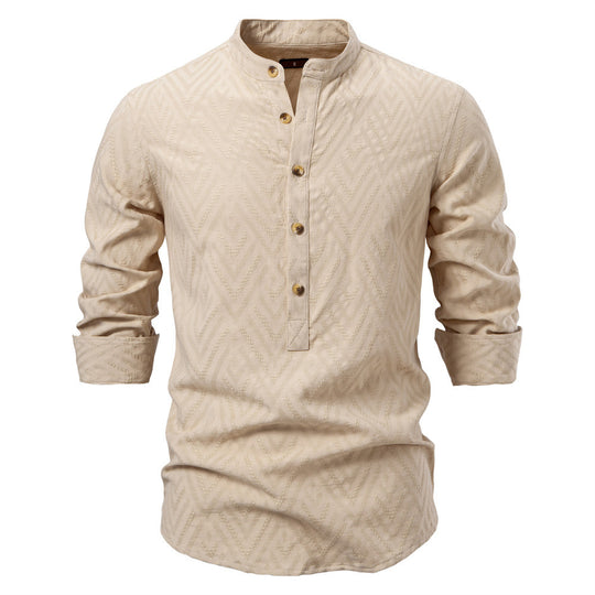 Herren Langarmshirt mit Stehkragen und modischem Muster EB