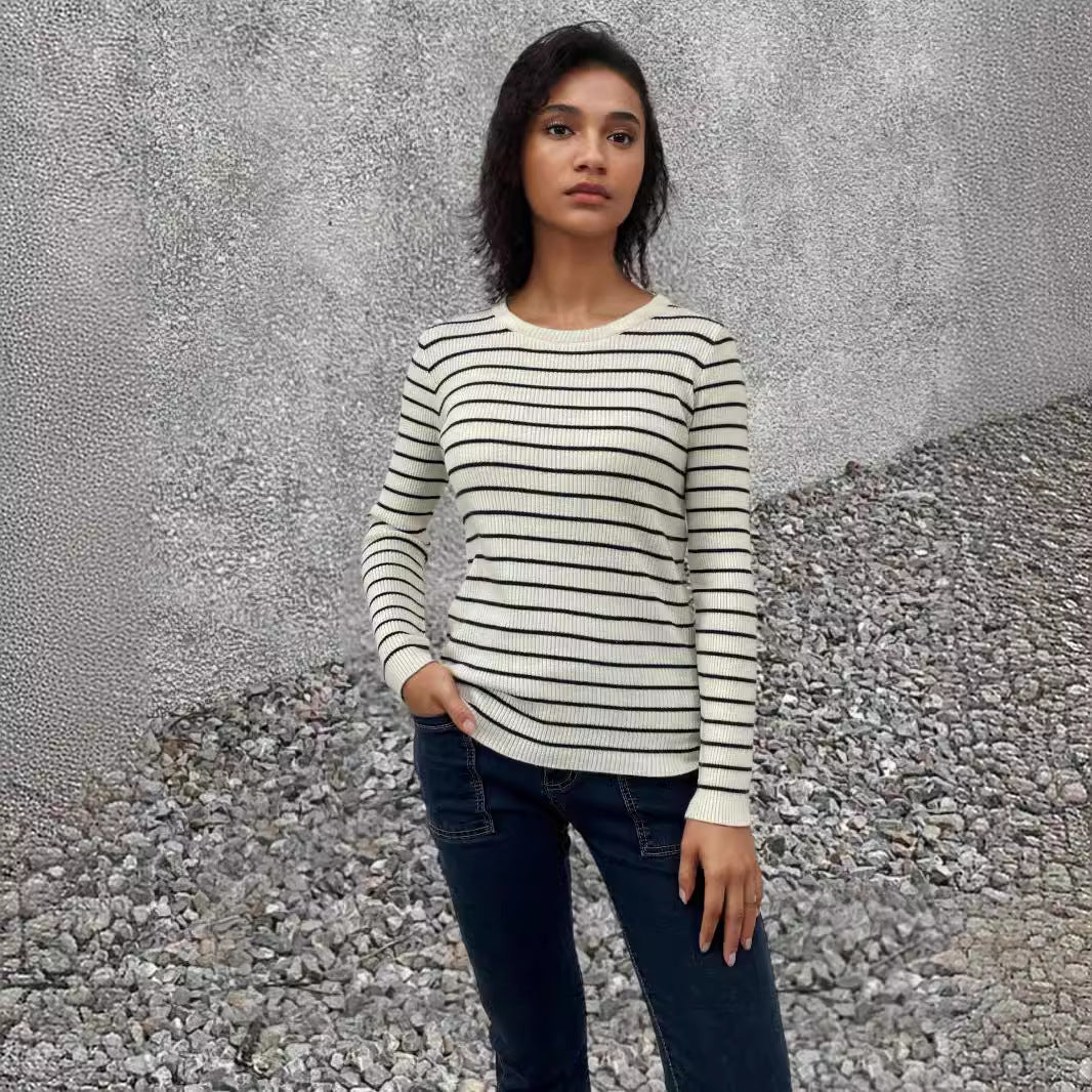 Damen Langärmliger Pullover mit modernem Streifenmuster und bequemem Schnitt EB