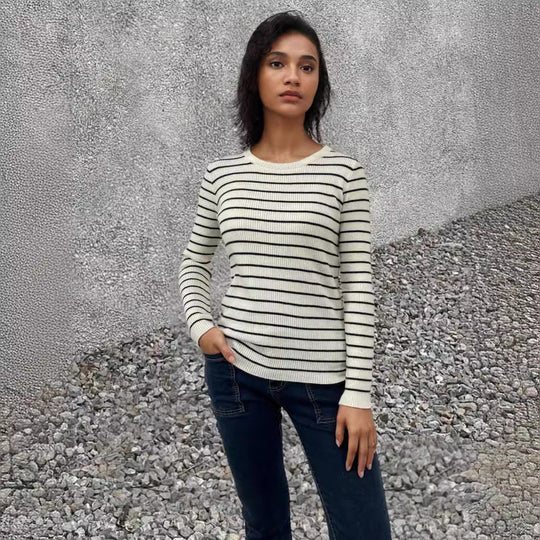 Damen Langärmliger Pullover mit modernem Streifenmuster und bequemem Schnitt EB