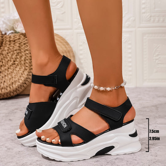 Damen Sportliche Wedge-Sandalen mit verstellbaren Riemen und komfortablem Fußbett EB