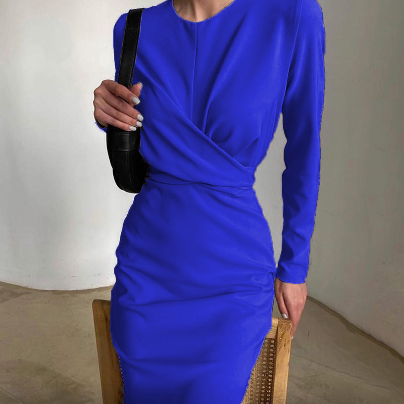Damen Elegantes Wickelkleid mit langen Ärmeln und figurbetontem Schnitt EB