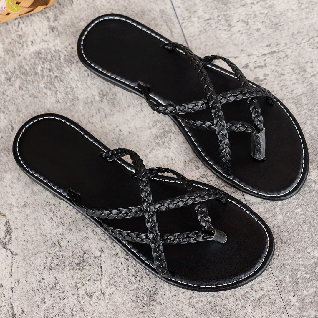 Damen Glamouröse Zehentrenner-Sandalen mit geflochtenem Riemendesign EB