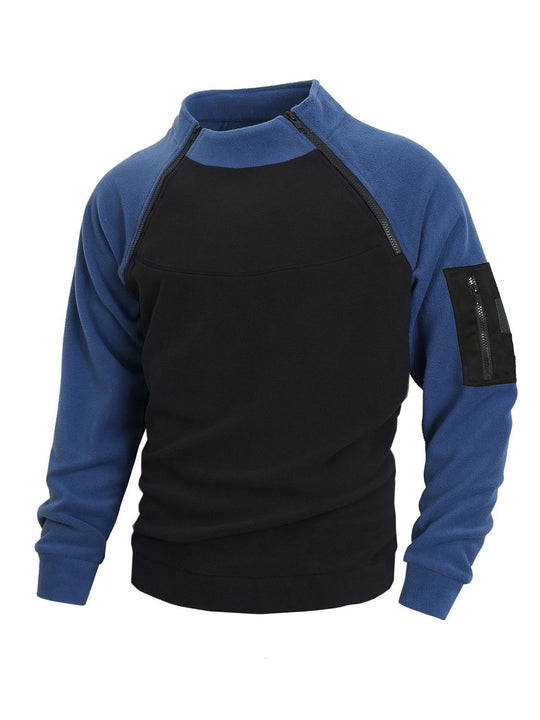 Herren nan technischer Fleece-Halbzip-Pullover mit asymmetrischen Schulterreißverschlüssen und Reißverschluss-Ärmeltasche EB