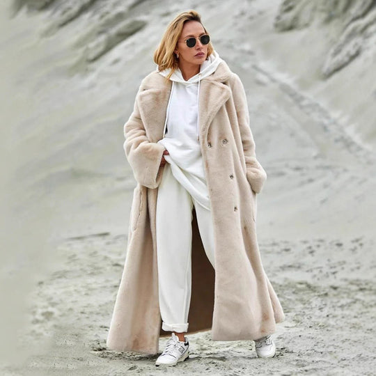 Damen Eleganter, gefütterter Wintermantel mit breitem Revers EB