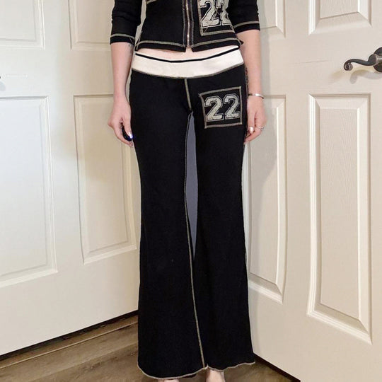Damen Modische Bootcut-Hose mit elastischem Bund und sportlichen Applikationen EB