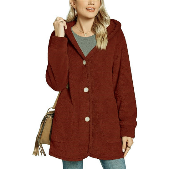 Damen Kuschelige Fleecejacke mit Kapuze und Taschen EB