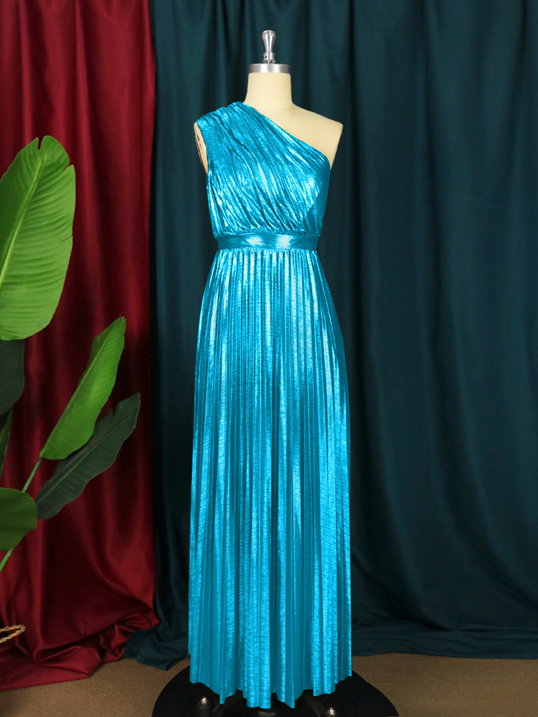 Damen plissiertes Abendkleid mit schimmerndem Oberteil EB