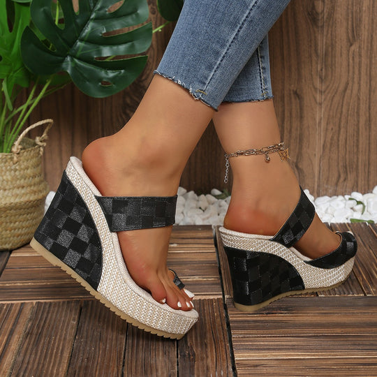 Damen Wedge-Pantoletten mit modischem Glitzer-Design und komfortabler Jute-Sohle EB
