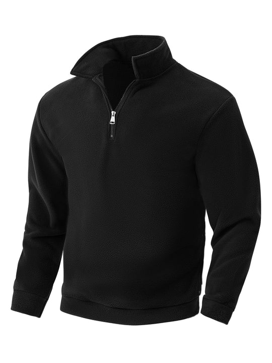 Herren nan Fleece-Halbzip-Pullover mit Stehkragen, weichem Teddy-Fleece und elastischen Bündchen EB