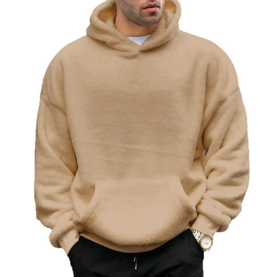 Herren Kuscheliger Oversize Kapuzenpullover aus Teddy-Fleece mit Kängurutasche EB