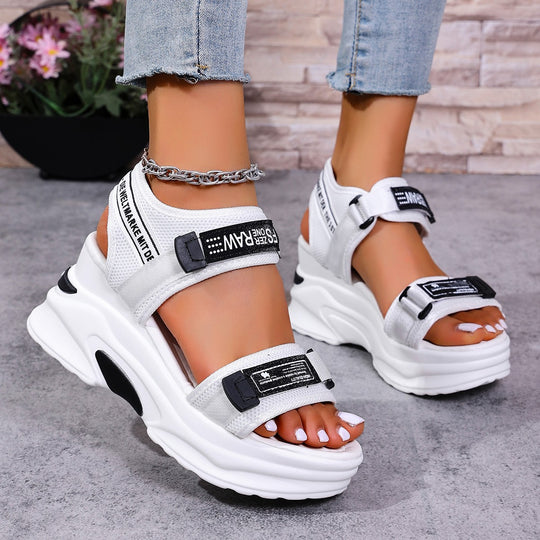 Damen Sportliche Wedge-Sandalen mit verstellbaren Riemchen und dämpfender Sohle EB