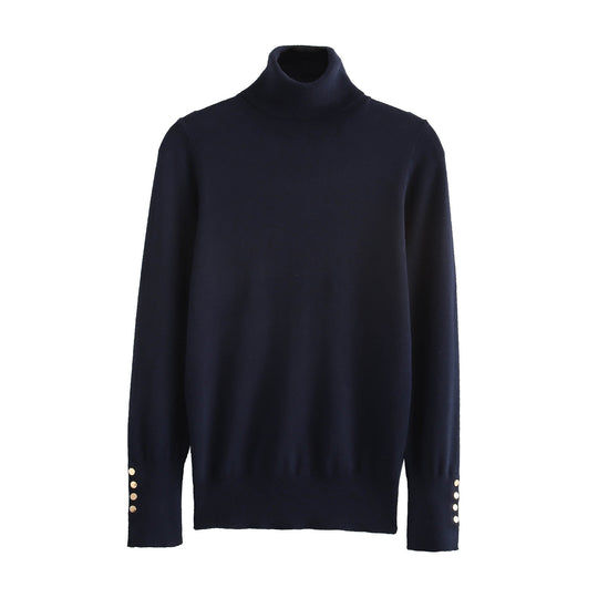 Damen Rollkragenpullover mit eleganten Knopfdetails EB