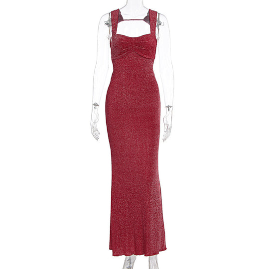 Damen Glitzerndes Maxikleid mit Carmen-Ausschnitt und figurformendem Schnitt EB