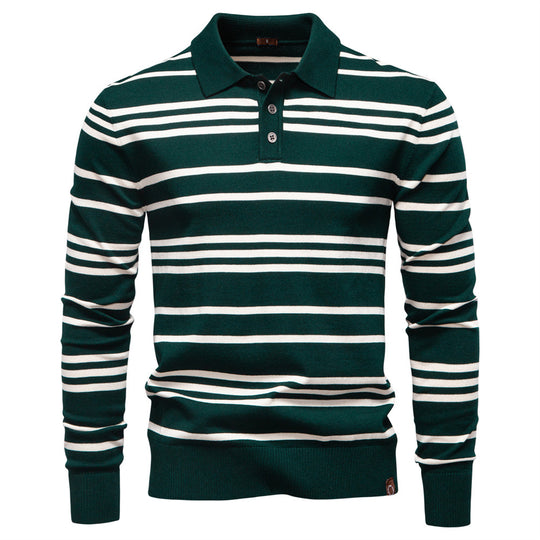 Herren Polo-Pullover mit modischem Streifenmuster und leichter Struktur EB