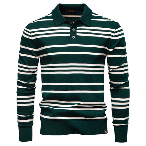 Herren Polo-Pullover mit modischem Streifenmuster und leichter Struktur EB