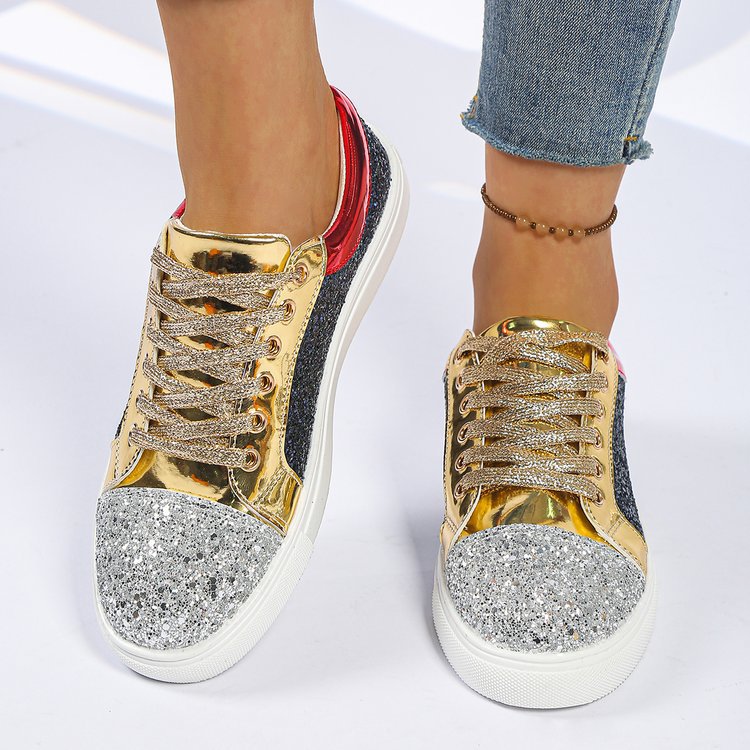 Damen Glitzernde Sneakers mit farbenfrohen Akzenten und eleganter Schnürung EB