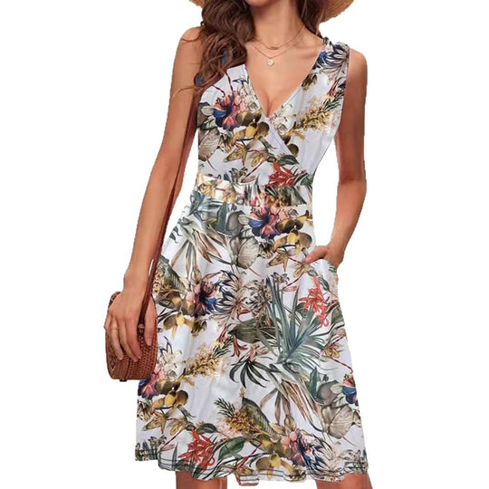 Damen Wickelkleid mit floralem Muster und schwingendem Rock EB