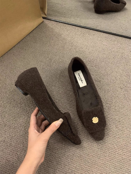 Damen elegante Ballerinas aus Filz mit dekorativem Riemchen EB
