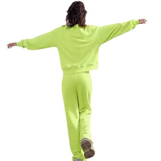 Damen nan Oversize-Sweatshirt und weite Loungehose Set mit Tunnelzug, dezenter Nahtführung und elastischen Bündchen EB