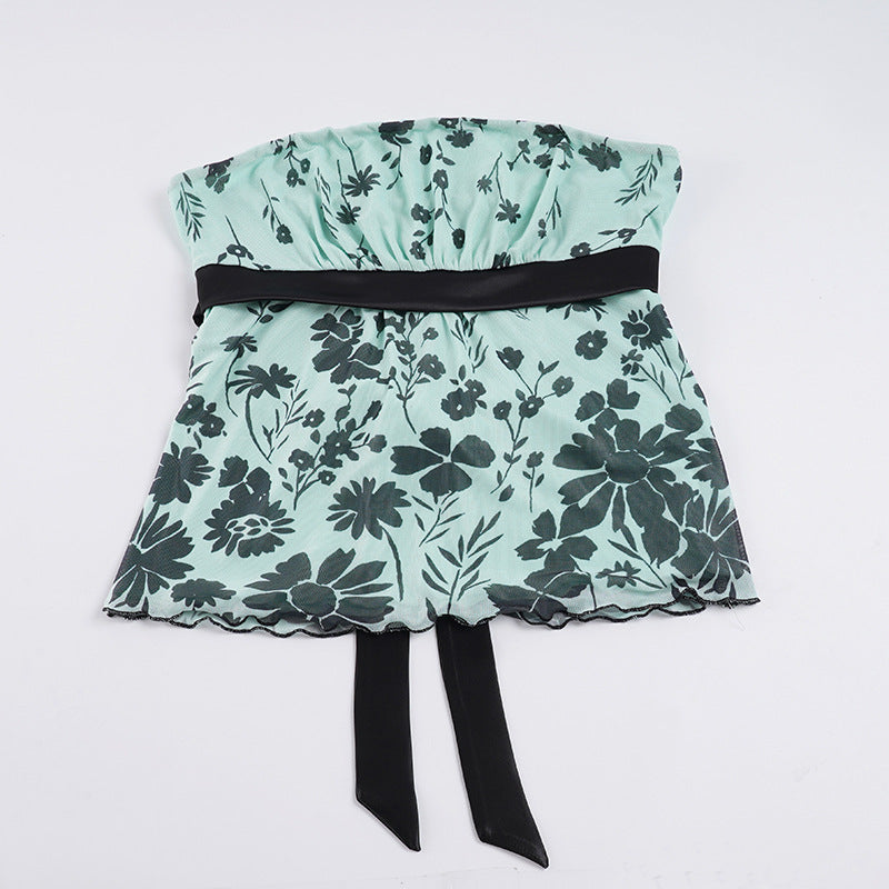 Damen Bandeau-Top mit floralem Druck und verstellbarem Gürtel EB