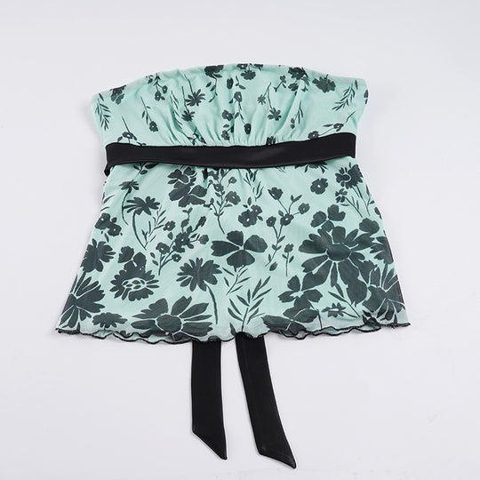 Damen Bandeau-Top mit floralem Druck und verstellbarem Gürtel EB