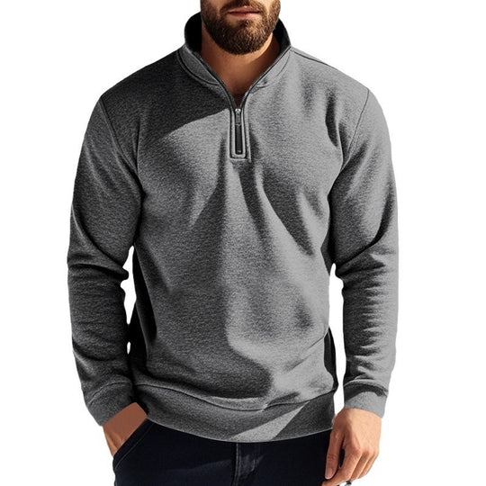 Herren nan halbhoher Reißverschluss-Sweatpullover mit Stehkragen weichem Fleecefutter und elastischen Bündchen EB