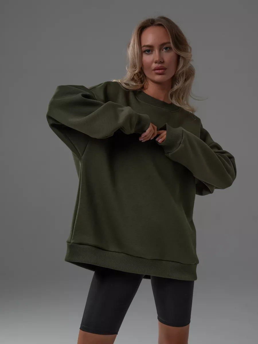 Damen oversized Sweatshirt mit Rundhalsausschnitt, French-Terry Innenfutter und überschnittener Schulter EB