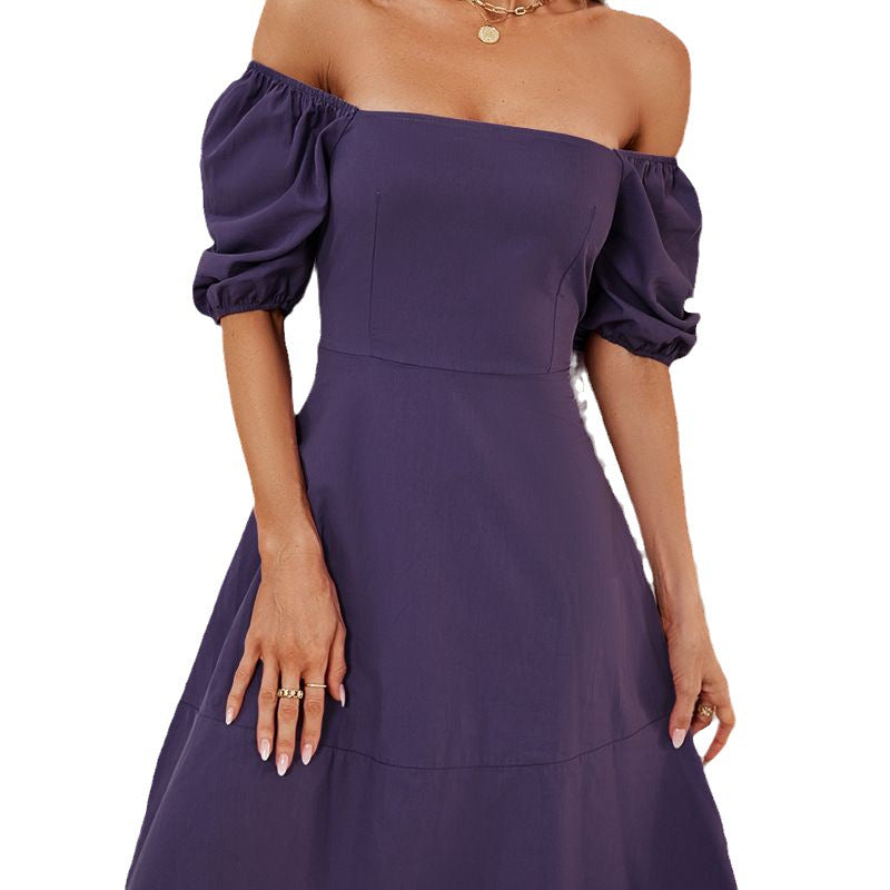 Damen Off-Shoulder Kleid mit Puffärmeln und schwingendem Rock EB