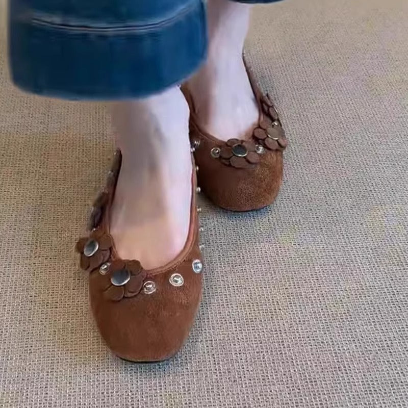 Damen Ballerinas mit floralem Applikationsdesign und glitzernden Akzenten EB