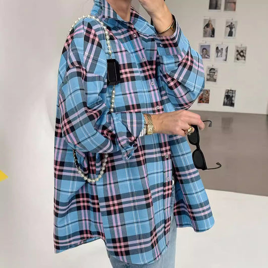 Damen lässige Karierte Hemdbluse EB