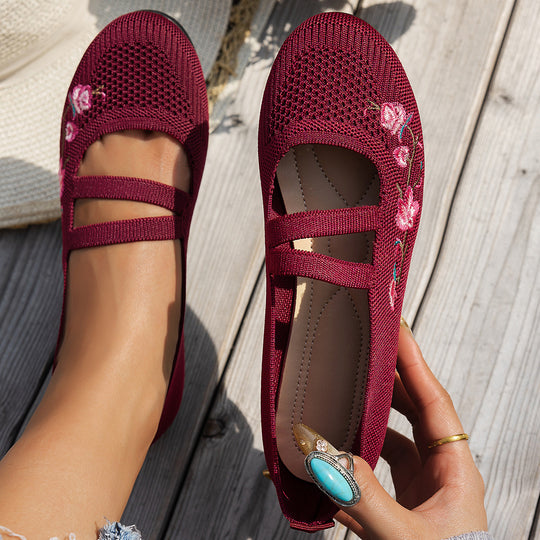 Damen Ballerinas mit floralem Stickdesign EB