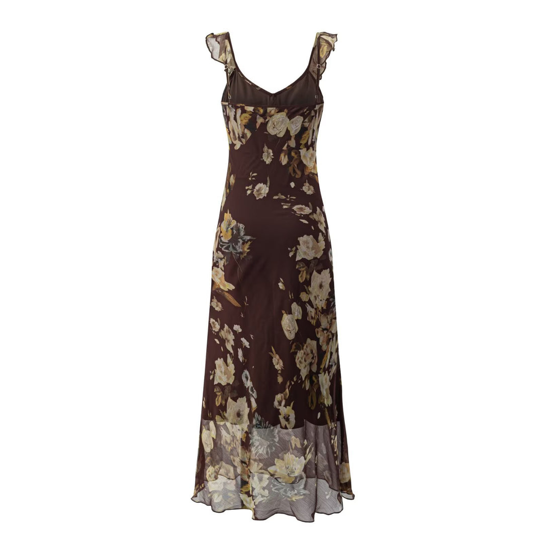 Damen Maxikleid mit zarten Rüschendetails und floralem Muster EB